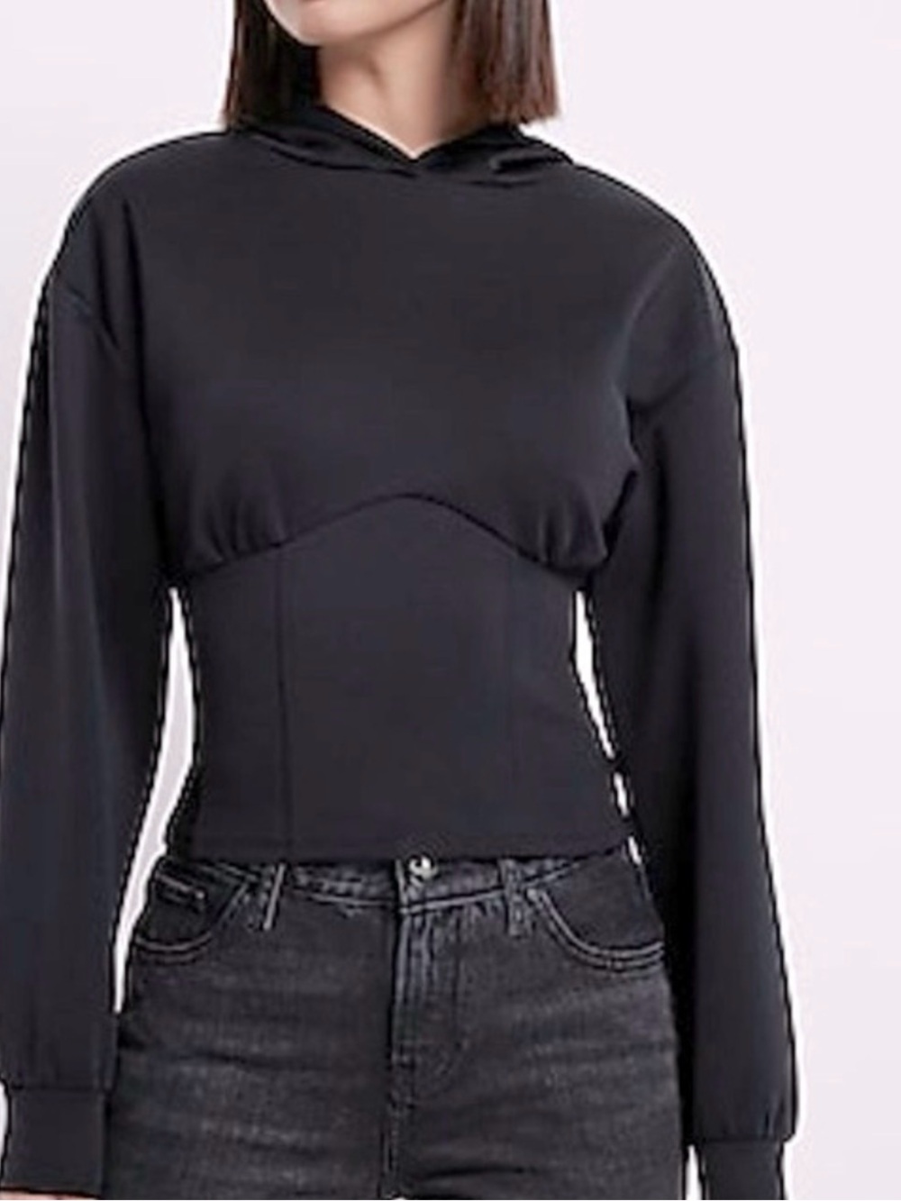 Express Black Cropped Scuba Hoodie Top